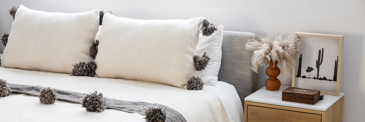 Handwoven Throws, Moroccan Pom Pom Blankets - Berbermade
